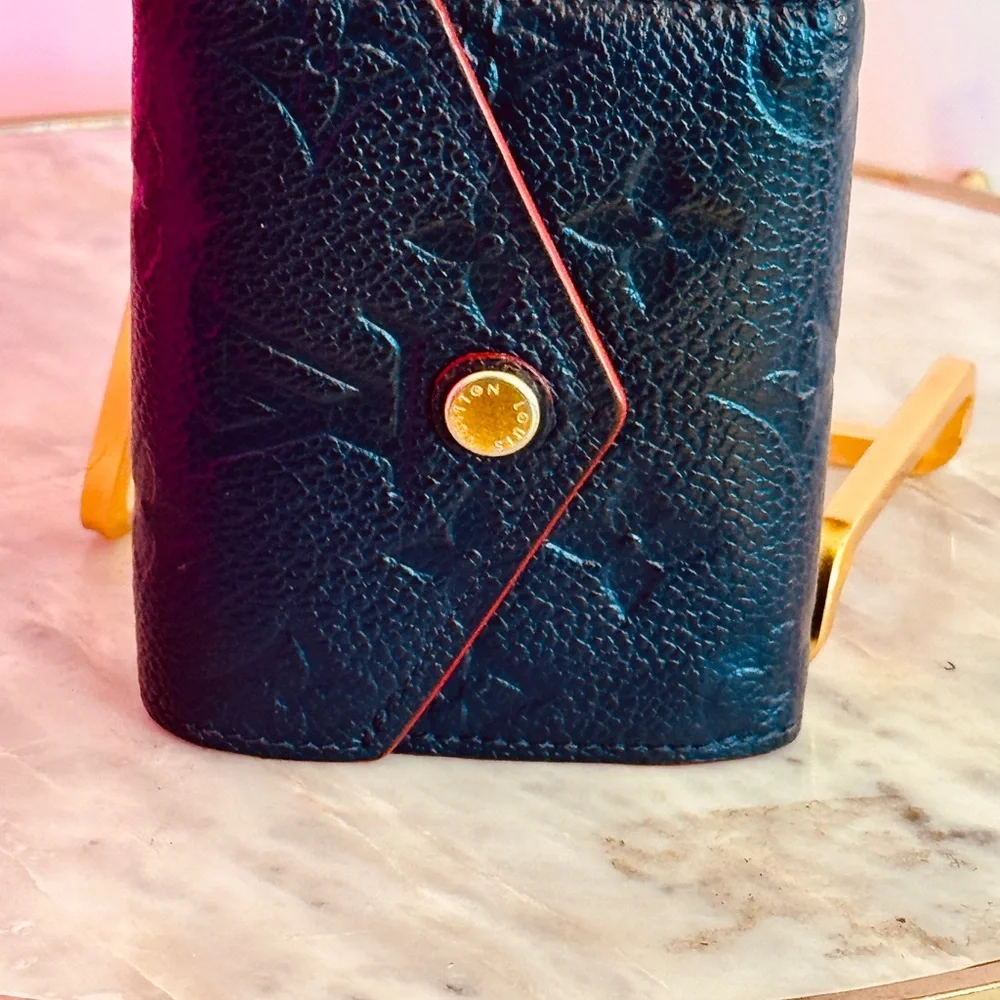 Louis Vuitton Black Embossed Monogram Compact Wallet with Red Trim